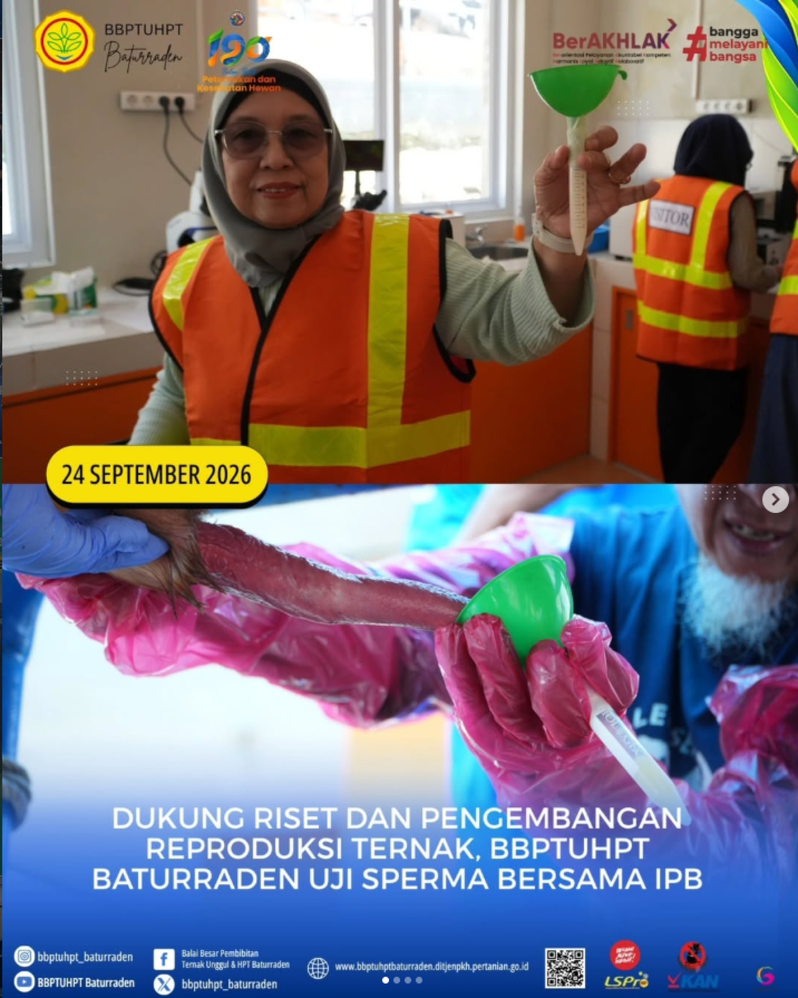 Dukung Riset dan Pengembangan Reproduksi Ternak, BBPTUHPT Baturraden Uji Sperma Bersama IPB